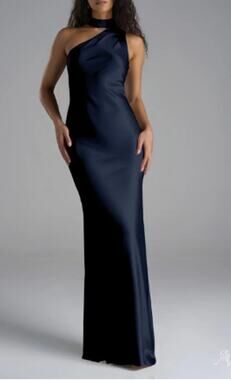AW BRIDAL 2 XS dark navy blue satin Esmeralda bridesmaid maxi dress NEW 0B12